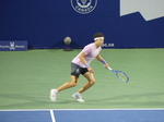 Ben Shelton is running behind the baseline in the Championship match against Karen Khachanov 