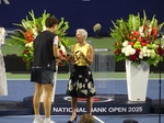 Lucie Blanchet of the National Bank is presenting the Trophy to the singles Champion Ben Shelton, NBO 2025 Toronto, August 7, 2025