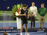 Ben Shelton is holding the Trophy and giving the speech to the spectators. NBO 2025 Toronto