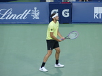 Taylor Fritz (USA) is on the Centre Court, expecting a serve from Canadian player Gabriel Diallo, August 1, 2025 