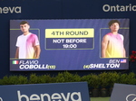 Screenboard announcing the upcoming match between   Flavio Cobolli (ITA) and Ben Shelton (USA), NBO 2025,  August 3, 2025 