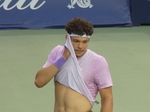 A picture of Ben Shelton in a match with Flavio Cobolli (ITA) at NBO 2025, August 3, 2025