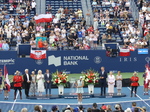 Polish fans attending the Championship Final displaying flags