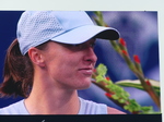 Close-up photo of Iga Swiatek during the Trophy presentation Ceremony