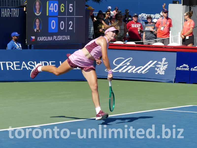 Mirra Andreeva's posture as she closes out her match against Pliskova.   