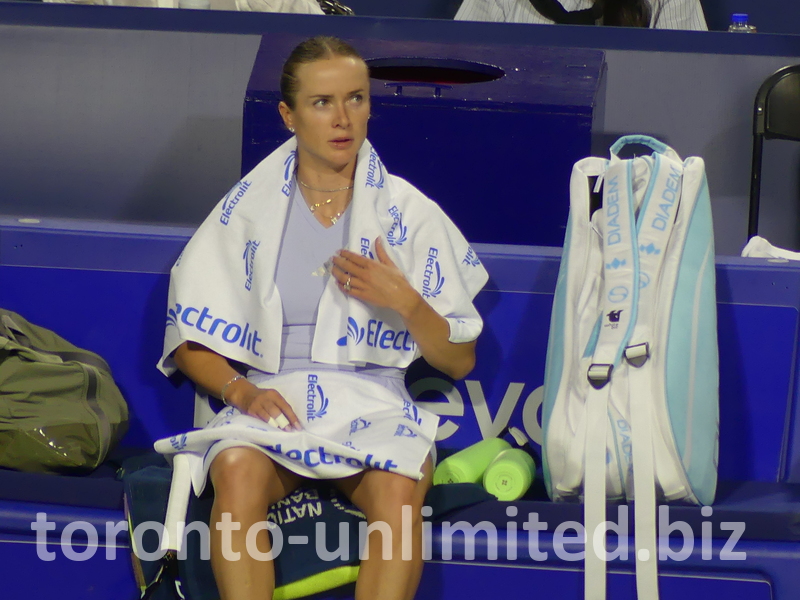 Ekaterina Alexandrova rests during the changeover.