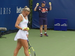 Sara BEJLEK with nice hair pins is in mental and physical preparation to serve