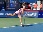Mirra Andreeva's posture as she closes out her match against Pliskova.