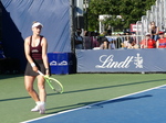 Barbora Krejcikova is at the start of the serving motion.