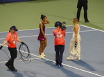 Winner Leylah Fernandes is in her post-game interview with a WTA Tour reporter.