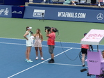Victorious Elena Rybakina in the on-court post-game interview by a WTA Tour reporter.