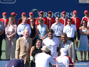From the left Ted Rogers, Roger Federer and Nadir Mohamed
