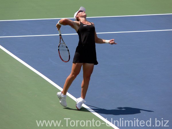 Samantha Stosur serving.