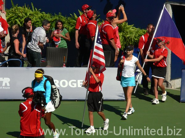 Serena Williams and Lucie Safarova coming to Stadium Court.