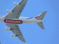 Emirates Day. Emirates Airbus a380 over Stadium Court.