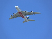 Emirates Day. Airbus a380 approaching Staium Court.