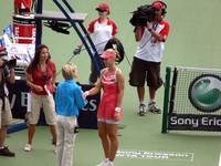 Elena Dementieva winner, in post game, on court interview