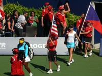 Serena Williams and Lucie Safarova coming to Stadium Court.