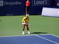 Serena Williams receiving from Lucie Safarova.