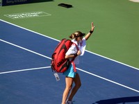 Lucie Safarova leaving court, loosing to Serena Williams.