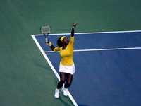 Serena Willias serving, playing Yaroslava Shvedova, 19 August 2009, Rogers Cup 2009.