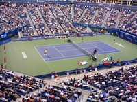 Serena Williams playing Yaroslava Shvedova on Stadium Court, 19 August 2009, Rogers Cup 2009.