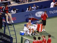 Yaroslava Shvedova in change over. 19 August 2009, Rogers Cup.