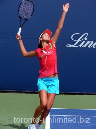 Ana Ivanovic of Serbia practicing her serve. Rogers Cup 2011.