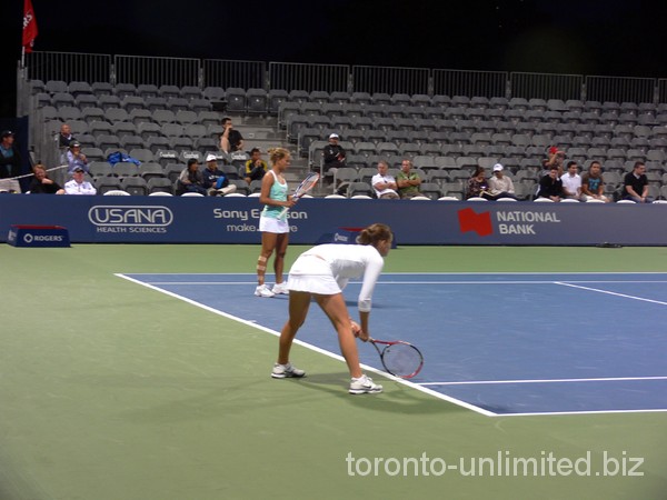 Benesova and Zahlavova in doubles on Grandstand Court.