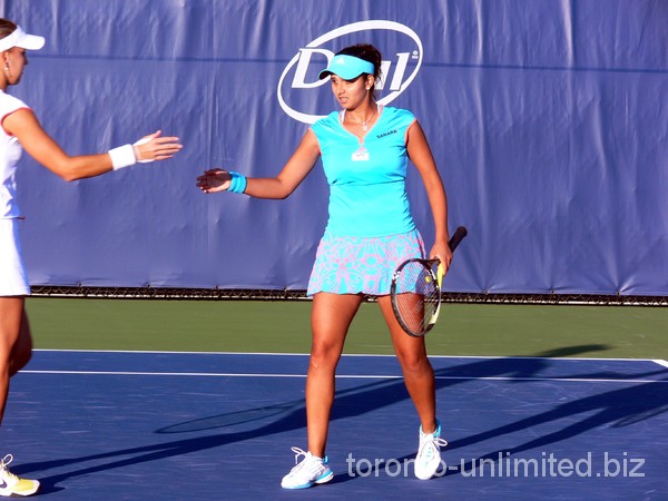 Sania Mirza of India in doubles match
