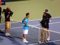 Michael Chang and Jim Courier playing celebrity match