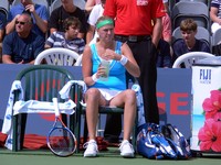 Petra Kvitova during break playing Medina Garrig.