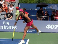 Sharon Fichman of Canada serving.