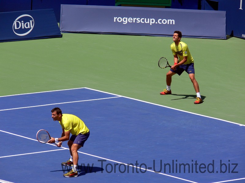 Ivan Dogic and Marcelo Melo on receiving end. Doubles final August 10, 2014 Rogers Cup