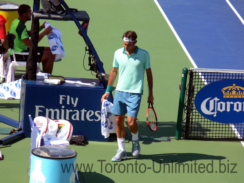 Roger Federer during change over. Championship final August 10, 2014 Rogers Cup Toronto