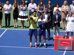 Ivan Dogic and Marcelo Melo with runner-ups trophy. Doubles final August 10, 2014 Rogers Cup Toronto