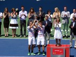 Winners Alexander Peya (AUT) and Bruno Soares (BRA) hoisting the trophy. Doubles final Champs on August 10, 2014 Rogers Cup Toronto 