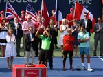 Rogers Cup 2014 Champion Jo-Wilfried Tsonga hoists his Trophy August 10, 2014 Rogers Cup Toronto 
