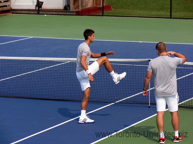 Novak Djokovic doing his routine on the practice court August 7, 2014 Rogers Cup Toronto