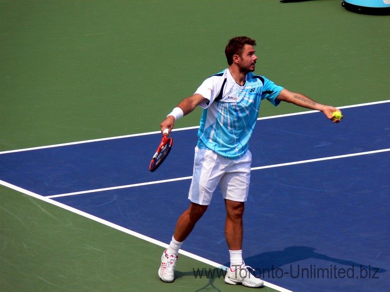 Stan Wawrinka serving on Stadium Court August 7, 2014 Rogers Cup Toronto