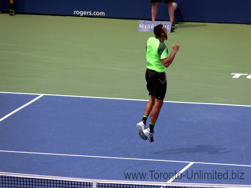 Jo-Wilfried Tsonga is jumping with excitement with the win over Novak Djokovic August 7, 2014 Rogers Cup Toronto   