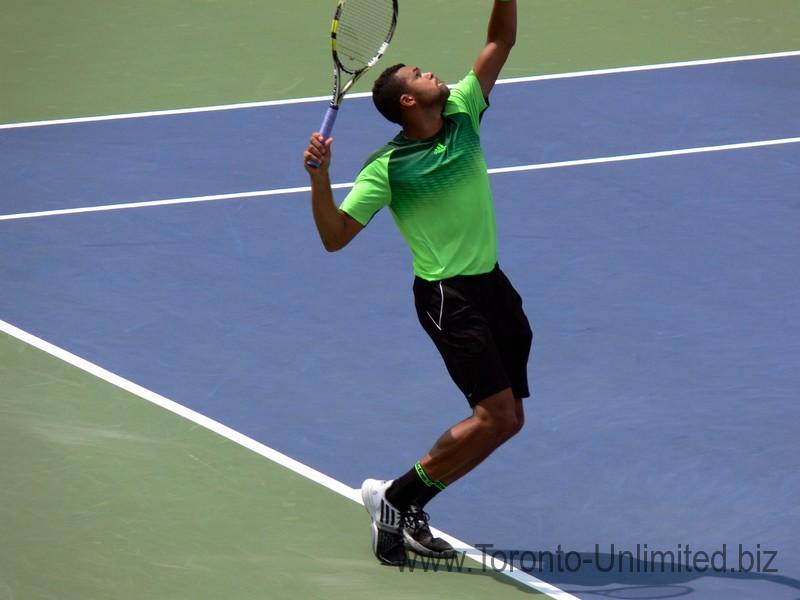 Jo-Wilfried Tsonga serving on Stadium Court August 8, 2014 Rogers Cup Toronto