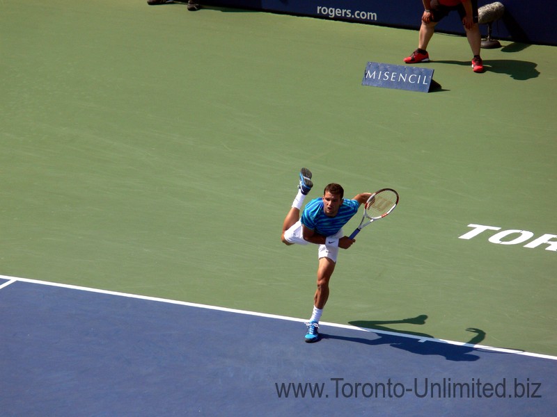 Grigor Dimitrov finishing his serve to Tsonga August 9, 2014 Rogers Cup Toronto