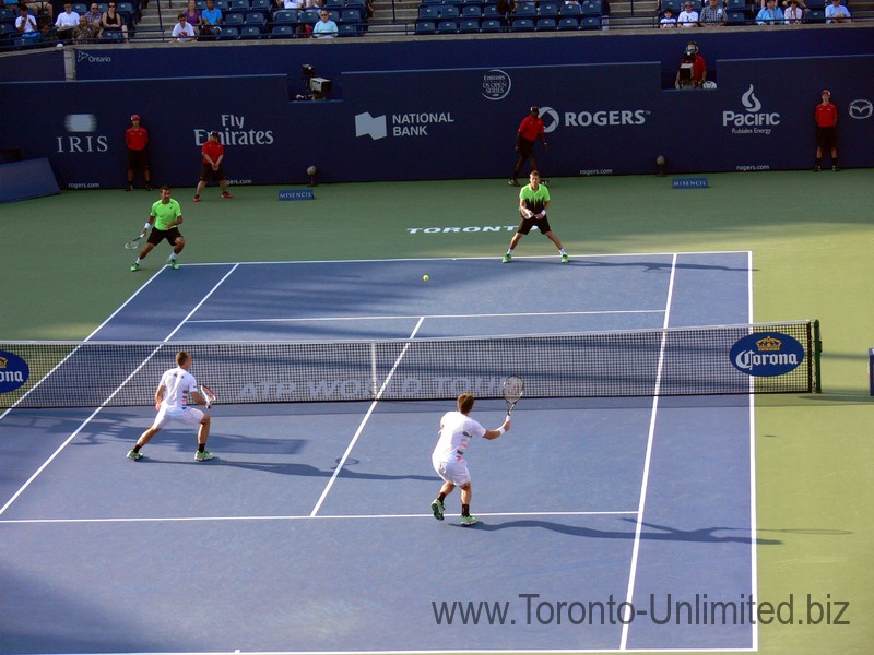 Nedad Zimjonic (SRB) and Daniel Nestor (CDN) playing Alexander Peya and Bruno Soares. The Stadium Court August 9, 2014 Rogers Cup Toronto