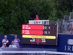 Filip Pelivo (CDN) and Malek Jazivi (Tunisia) and the Grandstand Court August 2, 2014 Rogers Cup 2014 qualifying match.