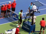 Gael Monfils changeover with Novak Djokovic on the Stadium Court August 6, 2014 Rogers Cup Toronto 