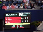 Scoreboard showing that Milos Raonic and Jack Sock about to play tiebreaker in the third set August 6, 2014 Rogers Cup Toronto