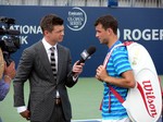 Grigor Dimitrov being interviewed on Grandstand August 7, 2014 Rogers Cup Toronto