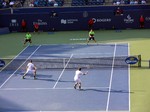 Nedad Zimjonic (SRB) and Daniel Nestor (CDN) playing Alexander Peya and Bruno Soares. The Stadium Court August 9, 2014 Rogers Cup Toronto