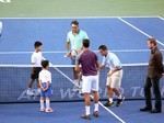 Coin toss; Roger Federer and Feliciano Lopez on the Stadium Court August 9, 2014 Rogers Cup Toronto